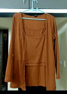 Women&#39;s Ribbed Shoulder Straps Top,Shrug &amp; Trouser