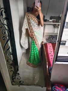 White And Green Heavy Saree