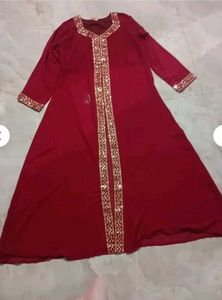 Elegant Red Anarkali Suit With🎁Freebie