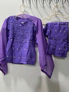 Purple Chikankari Girls Kurta Set