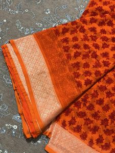 daily wear orange and red shade saree with blouse