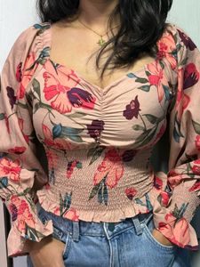Floral Sweetheart Neck Top