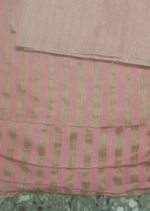 Peach Color Mulmul Saree With Cut Blouse Piece