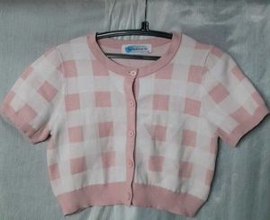 Pink Checkered Cardigan