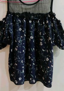 Floral Mesh Cold Shoulder Top