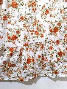 New White Floral Print Kurti And Dupatta 👗🍊