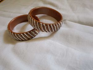 Beaded Gold &amp; White Bangles