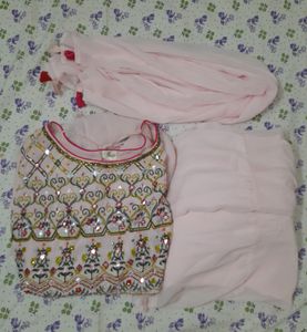 Kurti Sharara &amp; Chunni Baby Pink 3 Piece Set