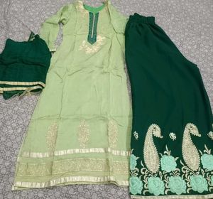 Elegant Green Palazzo Kameez Suit With Dupatta