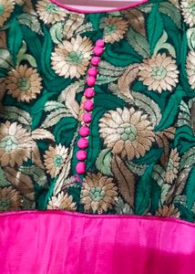 Pink Green Netted Anarkali