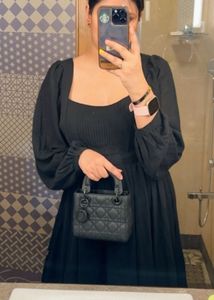 Mango Self Designed A-line Black Dress