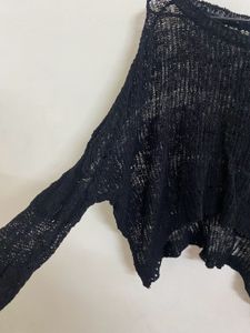Black Sheer Knit Crop Top