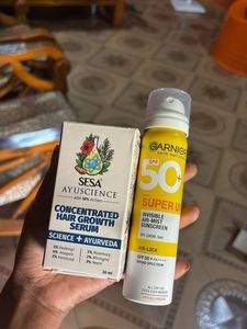 Sesa Hair Growth Serum & Garnier Sunscreen