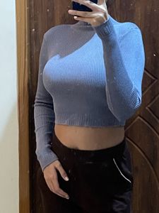 Blue Knit Top - Cropped