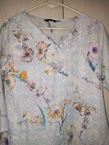 Floral Print Sky Blue Kurti