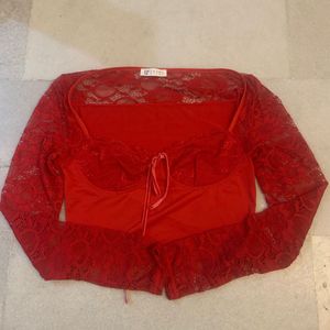 Red Lace Trimmed Top