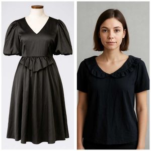 Chic Black Dress & Pan Collar Top