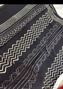 Hand block print satin saree(New)