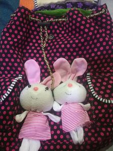 Polka Dot Backpack with Bunny Dolls