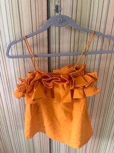 Orange Ruffle Crop Top