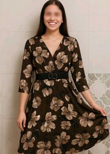Floral Brown Midi Dress