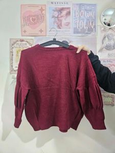 Maroon Puff Sleeve Sweater