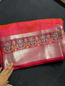 Pink &amp; Silver Dual Embellished Saree