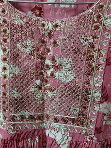 Heavy Embroidery Neck Magenta Kurta