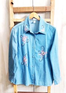 Denim Embroidery Work Shirt Size-42-XL