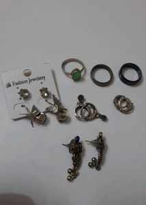 Vintage Silver Tone Drop Earrings And Ring Set 8
