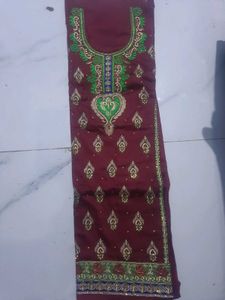 “Mehroon Cotton Unstitched Suit | Full Embroidery