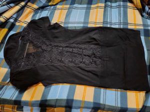 Black Zip-Up Dress with Floral Applique
