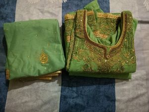 Green Colour Embriodey Work Suit
