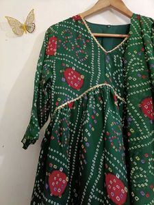 Green Bandhani Kurta Set