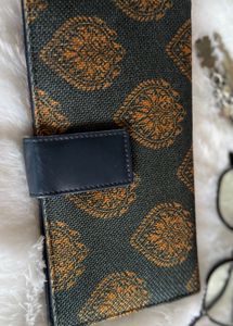 Elegant Navy Blue Brocade Wallet with Multi-Slot