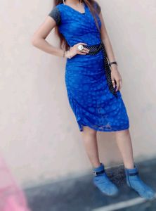 Blue Polka Dot Dress + Belt