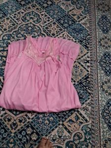 Pink Lace Trim Maxi Nightgown