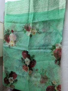 Light Sea Green Floral Print Saree (Women&#39;s)
