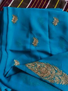 Elegant Blue Embroidered Saree
