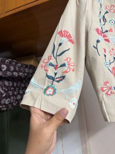 “CODE” Pastel Embroidered Beige Jacket