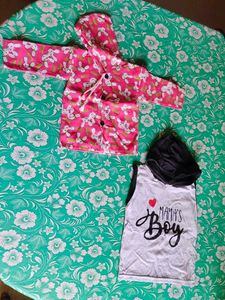 Pink Bunny Print Baby Jacket &amp; Mama&#39;s Boy Tank