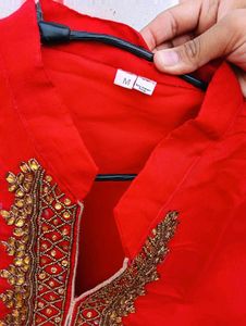 Red Embroidered Kurta Set