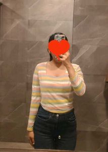 Pastel Striped Long Sleeve Crop Top