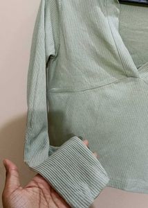 Zara Sage Green Ribbed Top