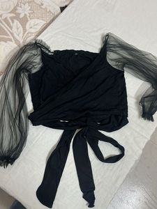 Sheer Sleeve Black Top