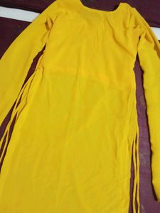 Yellow Kurti With Churidar Sleeves