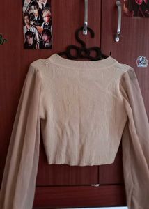 Sheer Sleeve Cropped Cardigan