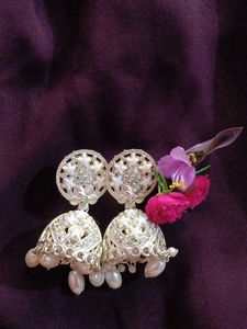 “Elegant White Heavy Jhumke – Party & Festive Wear