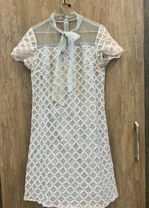Powder Blue Elegance Mesh Lace Dress