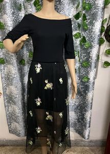 Floral Embroidered Black Dress